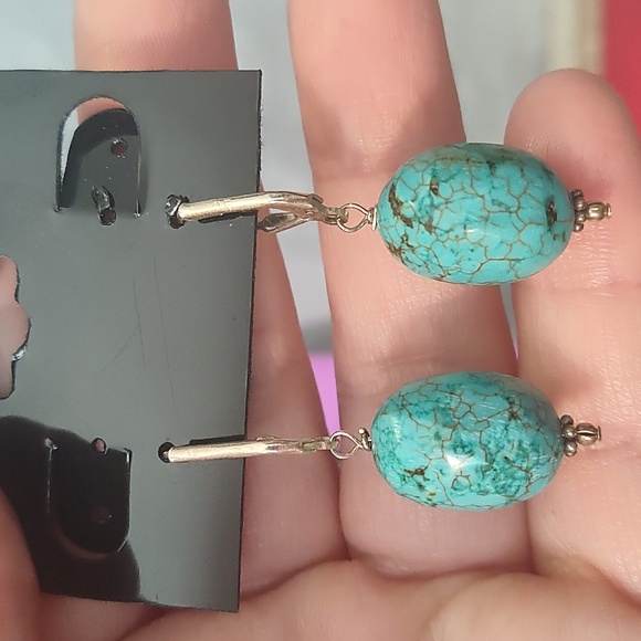 Earrings, turquoise stone, 925 clips - Picture 3 of 5